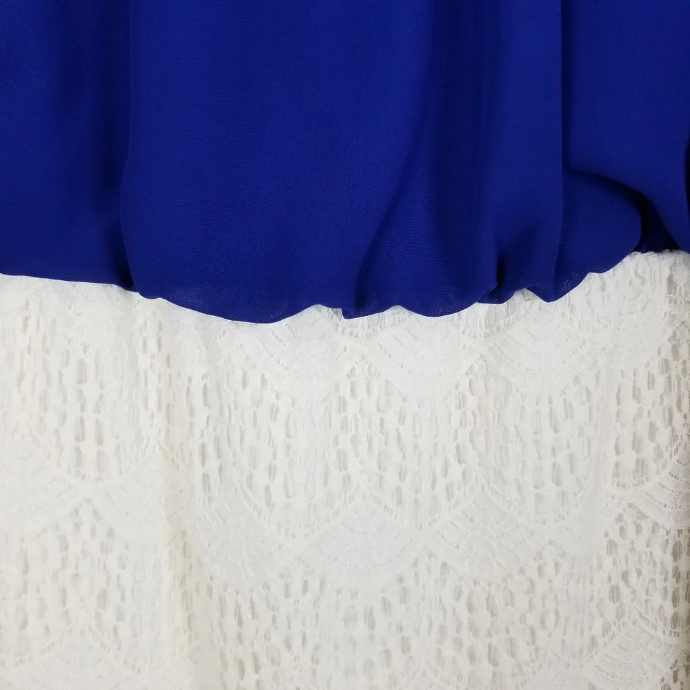 POPPIES AND ROSES Blue and Ivory Lace Dress